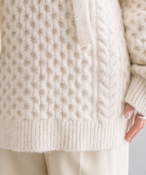 mline（エムライン）の「[mline]ケーブルスキッパーニット（ニット/セーター・レディース・ブラック/アイボリー・FREE）」の17枚目の写真