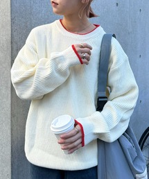 CIAOPANIC TYPY | 【ユニセックス】ライン配色畦編みクルーネックニット(ニット/セーター)