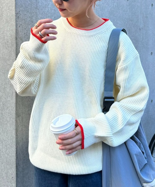 CIAOPANIC TYPY(チャオパニックティピー)の「【ユニセックス】ライン配色畦編みクルーネックニット(ニット/セーター・メンズ・ブラック×ホワイト/グレー/グリーン/オフホワイト/ブラック/ブルー・MEDIUM/LARGE)」の14枚目の写真