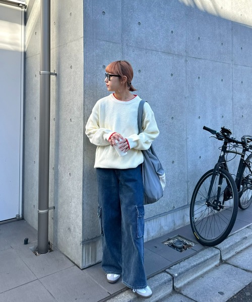 CIAOPANIC TYPY(チャオパニックティピー)の「【ユニセックス】ライン配色畦編みクルーネックニット(ニット/セーター・メンズ・ブラック×ホワイト/グレー/グリーン/オフホワイト/ブラック/ブルー・MEDIUM/LARGE)」の15枚目の写真