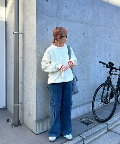 CIAOPANIC TYPY(チャオパニックティピー)の「【ユニセックス】ライン配色畦編みクルーネックニット(ニット/セーター・メンズ・ブラック×ホワイト/グレー/グリーン/オフホワイト/ブラック/ブルー・MEDIUM/LARGE)」の16枚目の写真