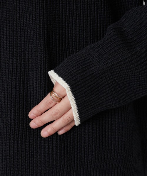 CIAOPANIC TYPY(チャオパニックティピー)の「【ユニセックス】ライン配色畦編みクルーネックニット(ニット/セーター・メンズ・ブラック×ホワイト/グレー/グリーン/オフホワイト/ブラック/ブルー・MEDIUM/LARGE)」の12枚目の写真