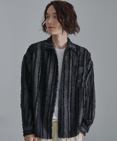 Revo.（レボ）の「【Revo.】フリンジストライプロングスリーブシャツ/メンズ（シャツ/ブラウス・メンズ・カーキ/ブラック/ホワイト・L/M）」の4枚目の写真