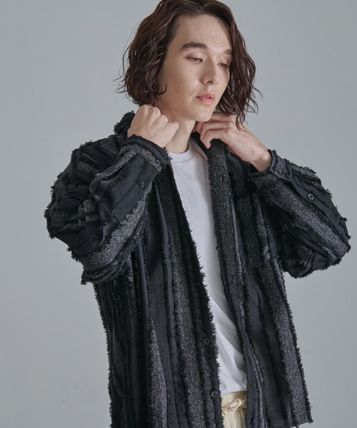 Revo.（レボ）の「【Revo.】フリンジストライプロングスリーブシャツ/メンズ（シャツ/ブラウス・メンズ・カーキ/ブラック/ホワイト・L/M）」の8枚目の写真