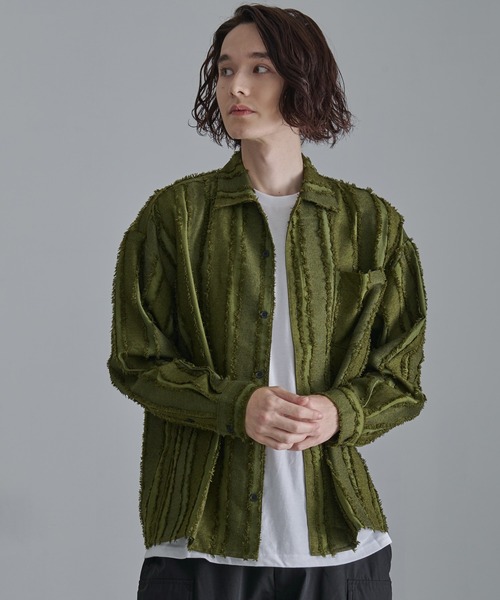 Revo.（レボ）の「【Revo.】フリンジストライプロングスリーブシャツ/メンズ（シャツ/ブラウス・メンズ・カーキ/ブラック/ホワイト・L/M）」の9枚目の写真