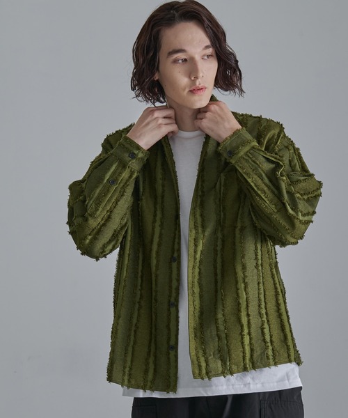 Revo.（レボ）の「【Revo.】フリンジストライプロングスリーブシャツ/メンズ（シャツ/ブラウス・メンズ・カーキ/ブラック/ホワイト・L/M）」の12枚目の写真