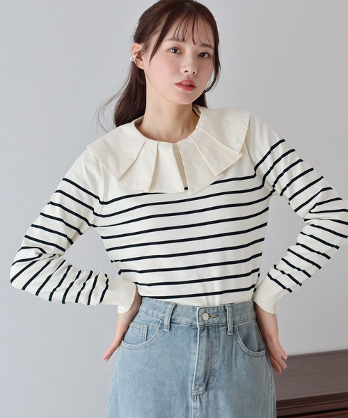 BLUEEAST（ブルーイースト）の「2WAYフリル襟付きニット（ニット/セーター・レディース・ホワイト系/ブラック/ブラック系/ピンク系・MEDIUM）」の5枚目の写真