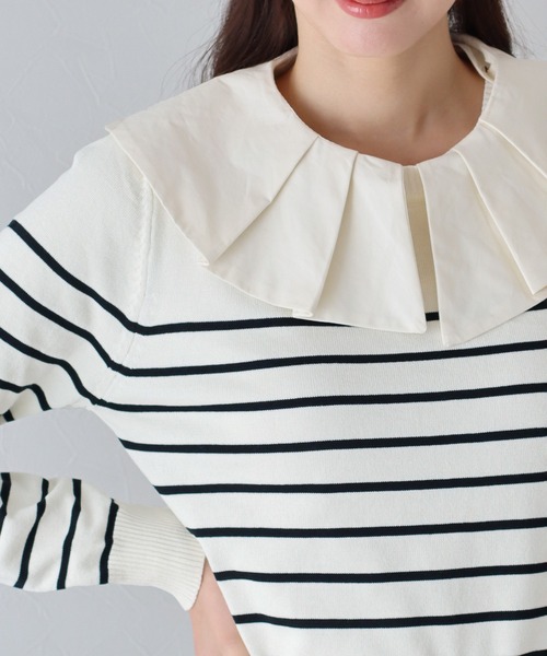 BLUEEAST（ブルーイースト）の「2WAYフリル襟付きニット（ニット/セーター・レディース・ホワイト系/ブラック/ブラック系/ピンク系・MEDIUM）」の7枚目の写真