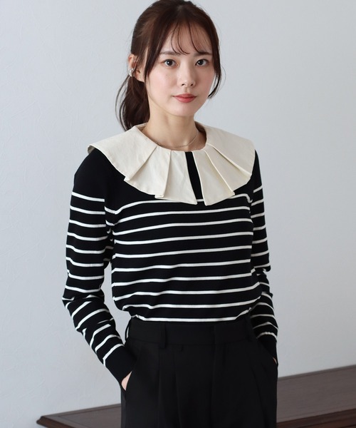 BLUEEAST（ブルーイースト）の「2WAYフリル襟付きニット（ニット/セーター・レディース・ホワイト系/ブラック/ブラック系/ピンク系・MEDIUM）」の10枚目の写真