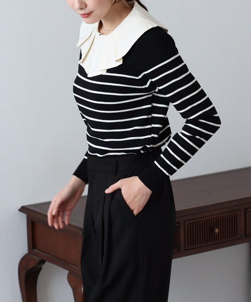 BLUEEAST（ブルーイースト）の「2WAYフリル襟付きニット（ニット/セーター・レディース・ホワイト系/ブラック/ブラック系/ピンク系・MEDIUM）」の11枚目の写真