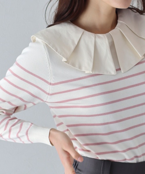 BLUEEAST（ブルーイースト）の「2WAYフリル襟付きニット（ニット/セーター・レディース・ホワイト系/ブラック/ブラック系/ピンク系・MEDIUM）」の19枚目の写真