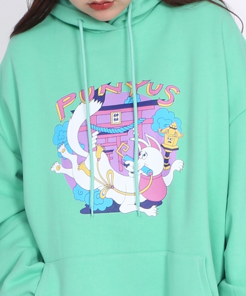 PUNYUS(プニュズ)の「裏起毛稲荷ビッグパーカー(パーカー・レディース・グリーン/サックスブルー/ピンク・3/4)」の12枚目の写真