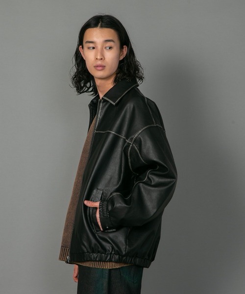 ブルゾン ジャケット フェイクレザー PU ジップアップ L3084 UNIIT(ユニット)の「フェイクレザージャケット/PUジップアップ