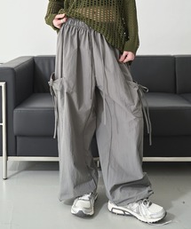 【男女兼用/UNISEX】【オーバーサイズ】メンズライクスポーティーカーゴサイドリボンナイロンプルオンパンツ