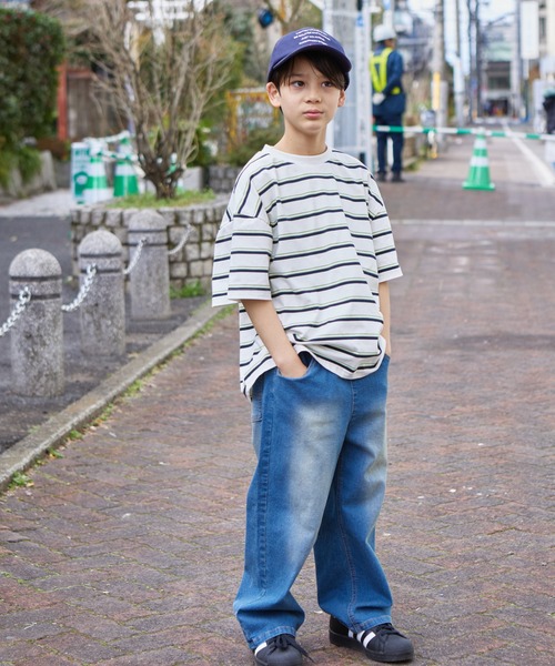 PAIRMANON STREET（ペアマノンストリート）の「【PAIRMANON STREET】アソート マルチボーダー ビッグシルエット 半袖 Tシャツ（Tシャツ/カットソー・キッズ・ブラック系その他/オレンジ系その他/グリーン系その他/ブルー系その他/ピンク系その他/ブラウン系その他/イエロー系その他/ホワイト系その他・100/110/120/130/140/150/90）」の9枚目の写真