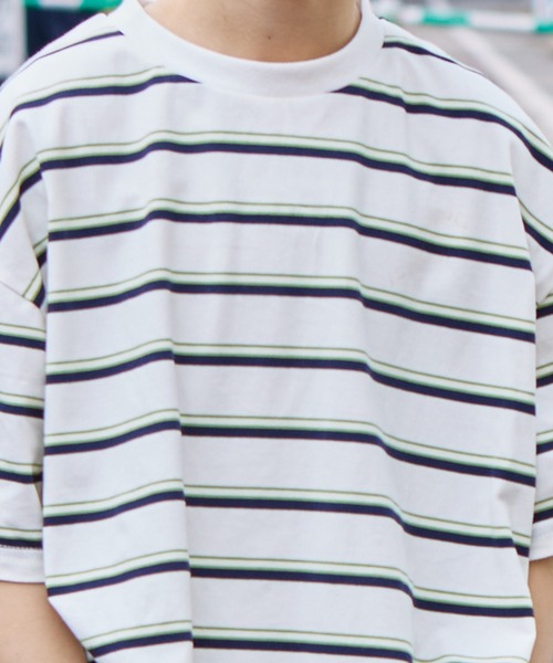 PAIRMANON STREET（ペアマノンストリート）の「【PAIRMANON STREET】アソート マルチボーダー ビッグシルエット 半袖 Tシャツ（Tシャツ/カットソー・キッズ・ブラック系その他/オレンジ系その他/グリーン系その他/ブルー系その他/ピンク系その他/ブラウン系その他/イエロー系その他/ホワイト系その他・100/110/120/130/140/150/90）」の12枚目の写真