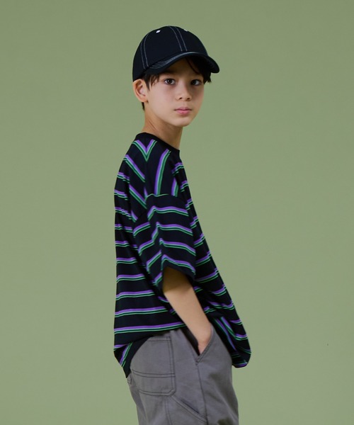 PAIRMANON STREET（ペアマノンストリート）の「【PAIRMANON STREET】アソート マルチボーダー ビッグシルエット 半袖 Tシャツ（Tシャツ/カットソー・キッズ・ブラック系その他/オレンジ系その他/グリーン系その他/ブルー系その他/ピンク系その他/ブラウン系その他/イエロー系その他/ホワイト系その他・100/110/120/130/140/150/90）」の13枚目の写真