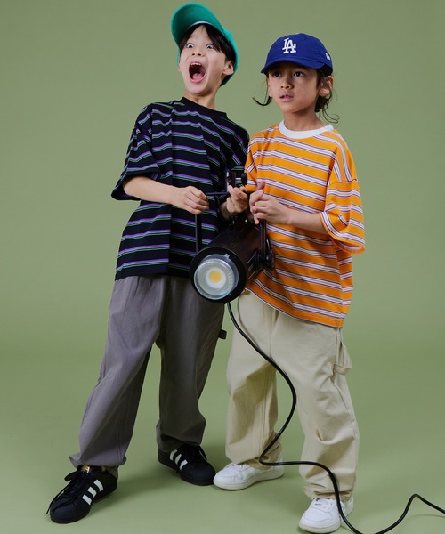 PAIRMANON STREET（ペアマノンストリート）の「【PAIRMANON STREET】アソート マルチボーダー ビッグシルエット 半袖 Tシャツ（Tシャツ/カットソー・キッズ・ブラック系その他/オレンジ系その他/グリーン系その他/ブルー系その他/ピンク系その他/ブラウン系その他/イエロー系その他/ホワイト系その他・100/110/120/130/140/150/90）」の15枚目の写真