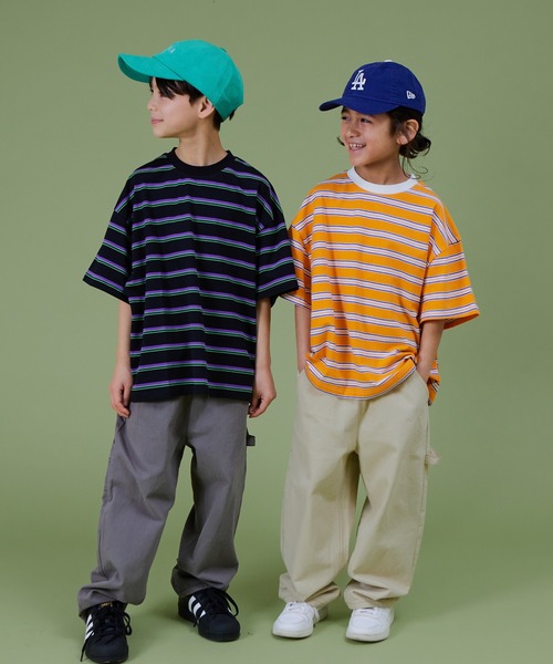 PAIRMANON STREET（ペアマノンストリート）の「【PAIRMANON STREET】アソート マルチボーダー ビッグシルエット 半袖 Tシャツ（Tシャツ/カットソー・キッズ・ブラック系その他/オレンジ系その他/グリーン系その他/ブルー系その他/ピンク系その他/ブラウン系その他/イエロー系その他/ホワイト系その他・100/110/120/130/140/150/90）」の16枚目の写真