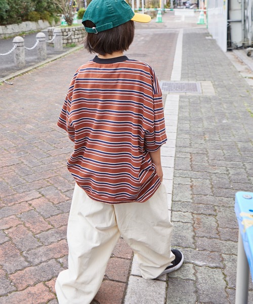 PAIRMANON STREET（ペアマノンストリート）の「【PAIRMANON STREET】アソート マルチボーダー ビッグシルエット 半袖 Tシャツ（Tシャツ/カットソー・キッズ・ブラック系その他/オレンジ系その他/グリーン系その他/ブルー系その他/ピンク系その他/ブラウン系その他/イエロー系その他/ホワイト系その他・100/110/120/130/140/150/90）」の18枚目の写真