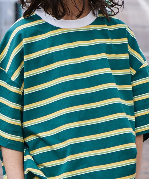 PAIRMANON STREET（ペアマノンストリート）の「【PAIRMANON STREET】アソート マルチボーダー ビッグシルエット 半袖 Tシャツ（Tシャツ/カットソー・キッズ・ブラック系その他/オレンジ系その他/グリーン系その他/ブルー系その他/ピンク系その他/ブラウン系その他/イエロー系その他/ホワイト系その他・100/110/120/130/140/150/90）」の22枚目の写真