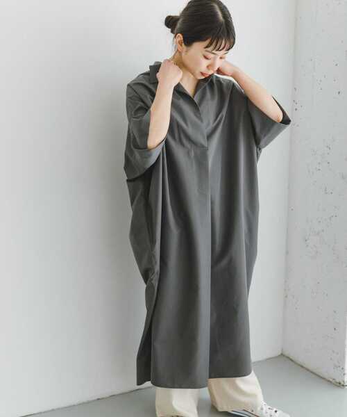ITEMS URBANRESEARCH(アイテムズ アーバンリサーチ)の「ドルマンシャツワンピース(ワンピース・レディース・ブルー/グレー系その他/チャコールグレー・FREE)」の5枚目の写真