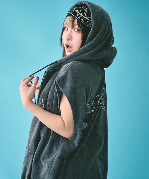 GALFY（ガルフィー）の「【GALFY/ガルフィー】あの頃のギャル的ノースリパーカー（パーカー・レディース・ブラック/サックスブルー/ピンク・XL/L）」の3枚目の写真