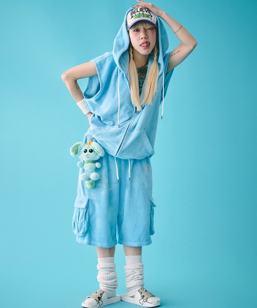 GALFY（ガルフィー）の「【GALFY/ガルフィー】あの頃のギャル的ノースリパーカー（パーカー・レディース・ブラック/サックスブルー/ピンク・XL/L）」の17枚目の写真