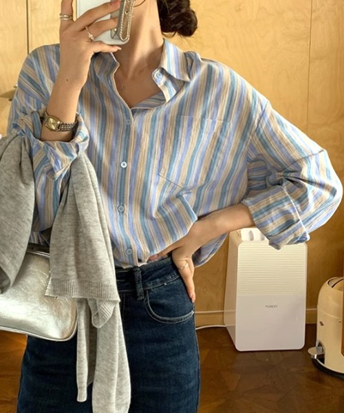 Amulet(アミュレット)の「ストライプシャツ(シャツ/ブラウス・レディース・ブルー/ピンク・M/L)」の17枚目の写真