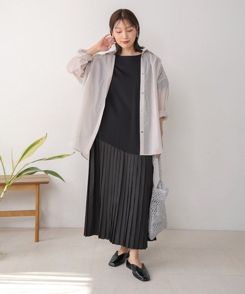 Bou Jeloud（ブージュルード）の「【ロング丈サイズあり】裾カーブ切替プリーツドッキングワンピース（ワンピース・レディース・ベージュ/ブラック・FREE/TL）」の8枚目の写真