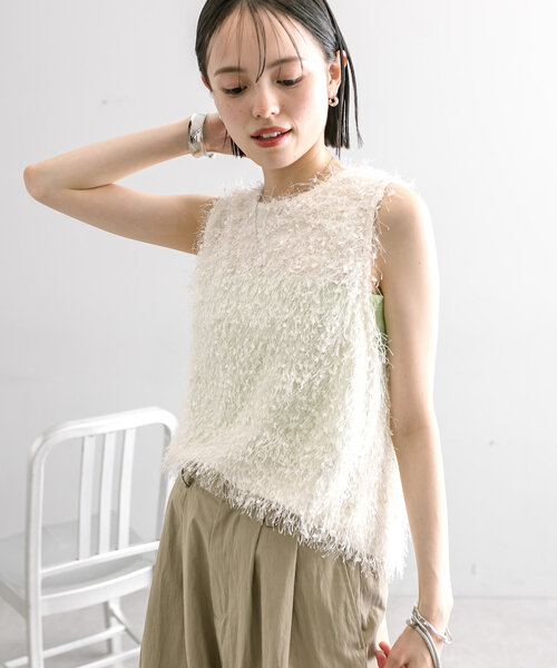 mystic（ミスティック）の「【3色展開】シャギータンク（ベスト・レディース・ブラック/グレー/オフホワイト・FREE）」の7枚目の写真