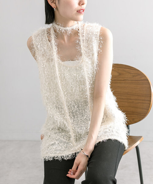 mystic（ミスティック）の「【3色展開】シャギータンク（ベスト・レディース・ブラック/グレー/オフホワイト・FREE）」の13枚目の写真