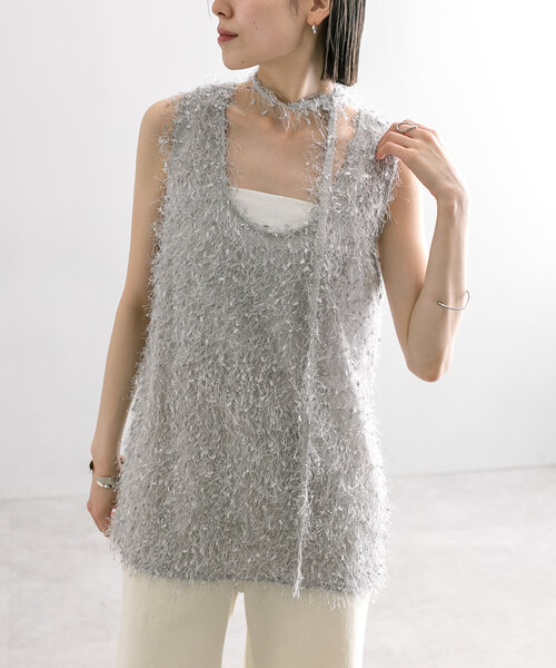 mystic（ミスティック）の「【3色展開】シャギータンク（ベスト・レディース・ブラック/グレー/オフホワイト・FREE）」の6枚目の写真