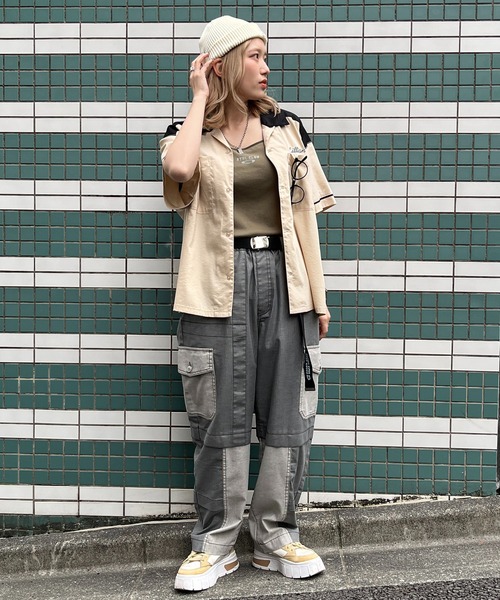 DOUBLE NAME（ダブルネーム）の「２ＷＡＹカラーレトロボーリングシャツ（シャツ/ブラウス・レディース・イエロー/ブラック/ベージュ・FREE）」の6枚目の写真