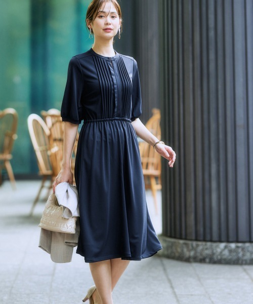 7days Life Styling（セブンデイズライフスタイリング）の「【ひんやり接触冷感】フロントピンタック5分袖ワンピース（ワンピース・レディース・ブラック/モカ/ネイビー・S/M/L/LL）」の3枚目の写真