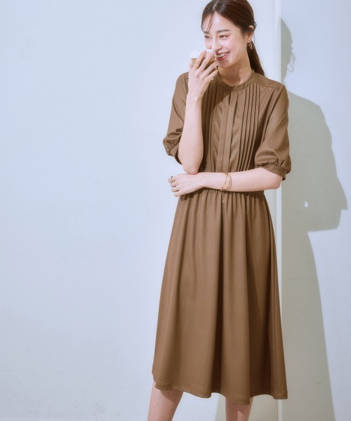 【ひんやり接触冷感】フロントピンタック5分袖ワンピース（ワンピース）｜7days Life Styling（セブンデイズライフスタイリング） 6,040円