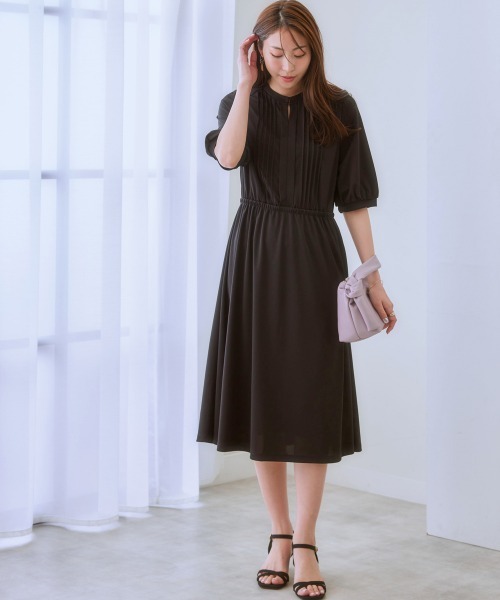 7days Life Styling（セブンデイズライフスタイリング）の「【ひんやり接触冷感】フロントピンタック5分袖ワンピース（ワンピース・レディース・ブラック/モカ/ネイビー・S/M/L/LL）」の6枚目の写真