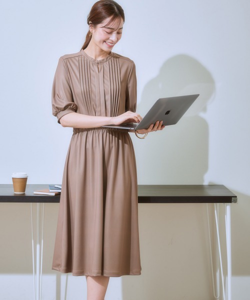 7days Life Styling（セブンデイズライフスタイリング）の「【ひんやり接触冷感】フロントピンタック5分袖ワンピース（ワンピース・レディース・ブラック/モカ/ネイビー・S/M/L/LL）」の8枚目の写真