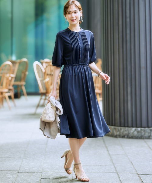 7days Life Styling（セブンデイズライフスタイリング）の「【ひんやり接触冷感】フロントピンタック5分袖ワンピース（ワンピース・レディース・ブラック/モカ/ネイビー・S/M/L/LL）」の10枚目の写真