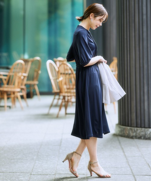 7days Life Styling（セブンデイズライフスタイリング）の「【ひんやり接触冷感】フロントピンタック5分袖ワンピース（ワンピース・レディース・ブラック/モカ/ネイビー・S/M/L/LL）」の12枚目の写真