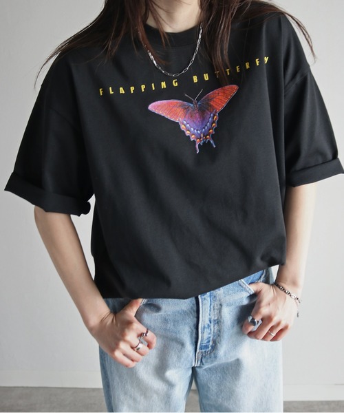 COURO(コウロ)の「butterfly&DragonflyプリントTシャツ(Tシャツ/カットソー・レディース・ブラック/ホワイト系/ホワイト/ブラック系・M/L/XL)」の12枚目の写真