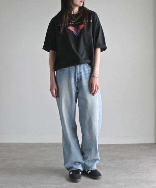 COURO(コウロ)の「butterfly&DragonflyプリントTシャツ(Tシャツ/カットソー・レディース・ブラック/ホワイト系/ホワイト/ブラック系・M/L/XL)」の13枚目の写真