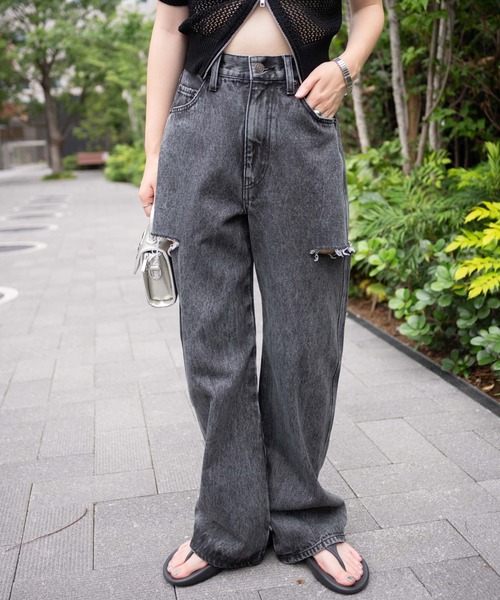 セール】WEGO/サイドスリットデニムストレートパンツ（デニムパンツ