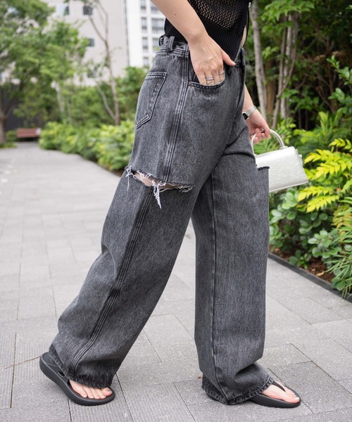 セール】WEGO/サイドスリットデニムストレートパンツ（デニムパンツ