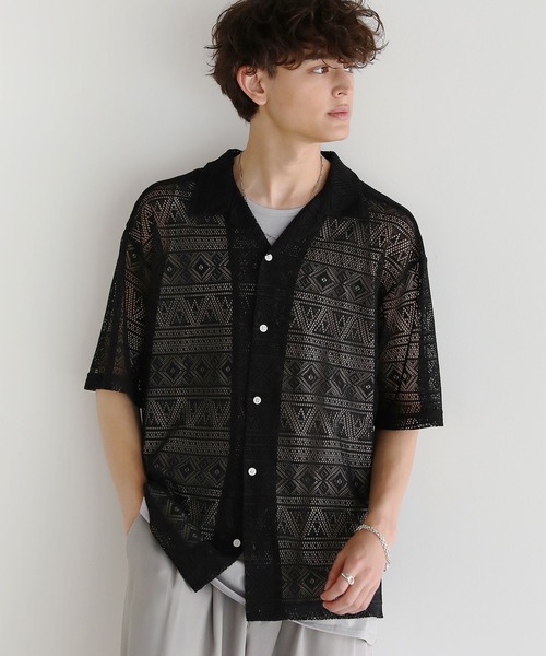 Buyer's Select/モノトーンレースオープンカラー半袖シャツ（シャツ/ブラウス）｜ASTRONOMY（アストロノミー）
