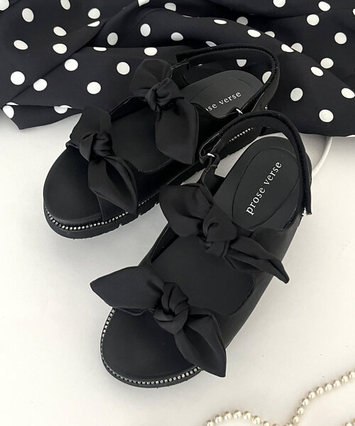prose verse（プロズヴェール）の「ダブルリボン厚底ビジューサンダル（サンダル・レディース・ブラック/ブラック系その他・SMALL/MEDIUM/LARGE/X-LARGE）」の2枚目の写真