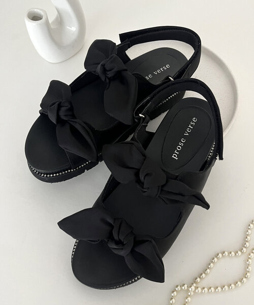 prose verse（プロズヴェール）の「ダブルリボン厚底ビジューサンダル（サンダル・レディース・ブラック/ブラック系その他・SMALL/MEDIUM/LARGE/X-LARGE）」の10枚目の写真