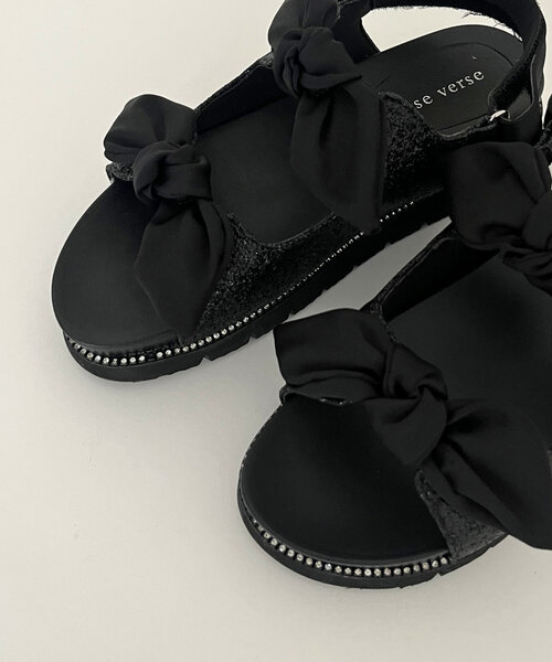prose verse（プロズヴェール）の「ダブルリボン厚底ビジューサンダル（サンダル・レディース・ブラック/ブラック系その他・SMALL/MEDIUM/LARGE/X-LARGE）」の7枚目の写真
