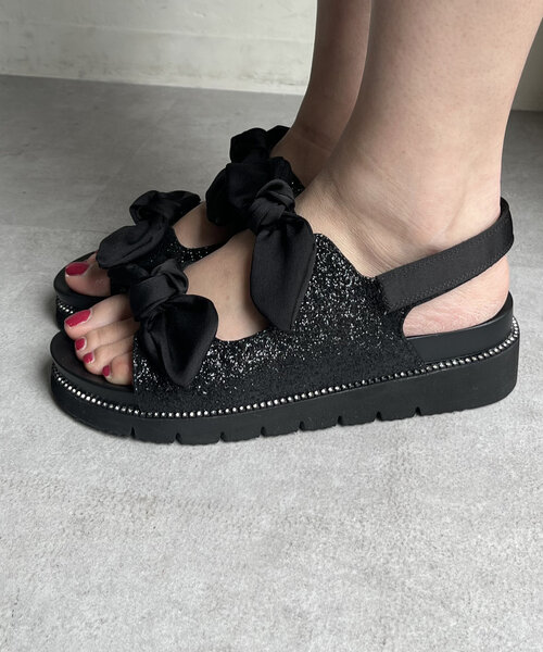 prose verse（プロズヴェール）の「ダブルリボン厚底ビジューサンダル（サンダル・レディース・ブラック/ブラック系その他・SMALL/MEDIUM/LARGE/X-LARGE）」の9枚目の写真