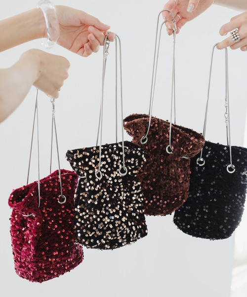 Kastane(カスタネ)の「【WEB限定カラー】ベロアスパンコールバッグ(ショルダーバッグ・レディース・ブラック/ブラウン/ブラウン系その他/バーガンディー・FREE)」の7枚目の写真